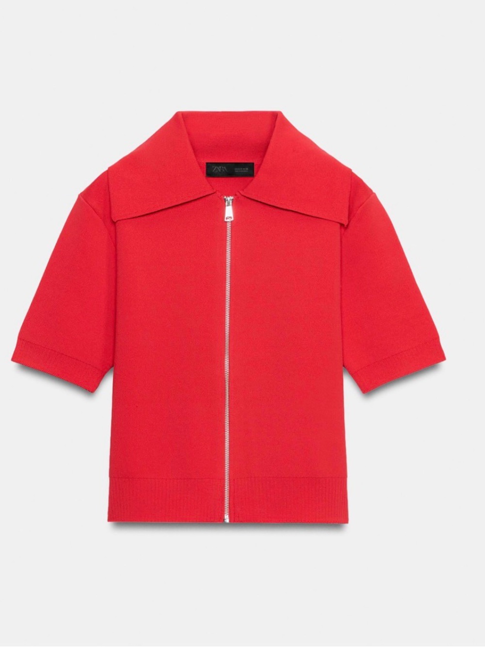 Zara Red Zip Up Short Sleeve Cardigan Size Small